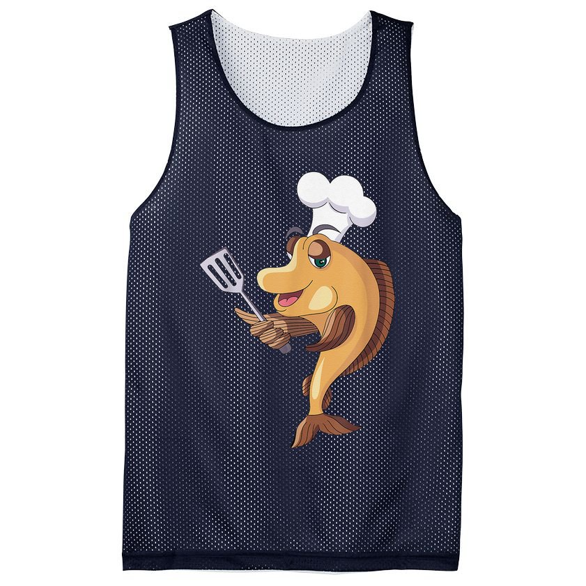 Fish Chef Fishing And Cooking Mesh Reversible Basketball Jersey Tank