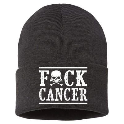 Fuck Cancer Funny Skull And Crossbones Skeleton Breast Cancer Sustainable Knit Beanie