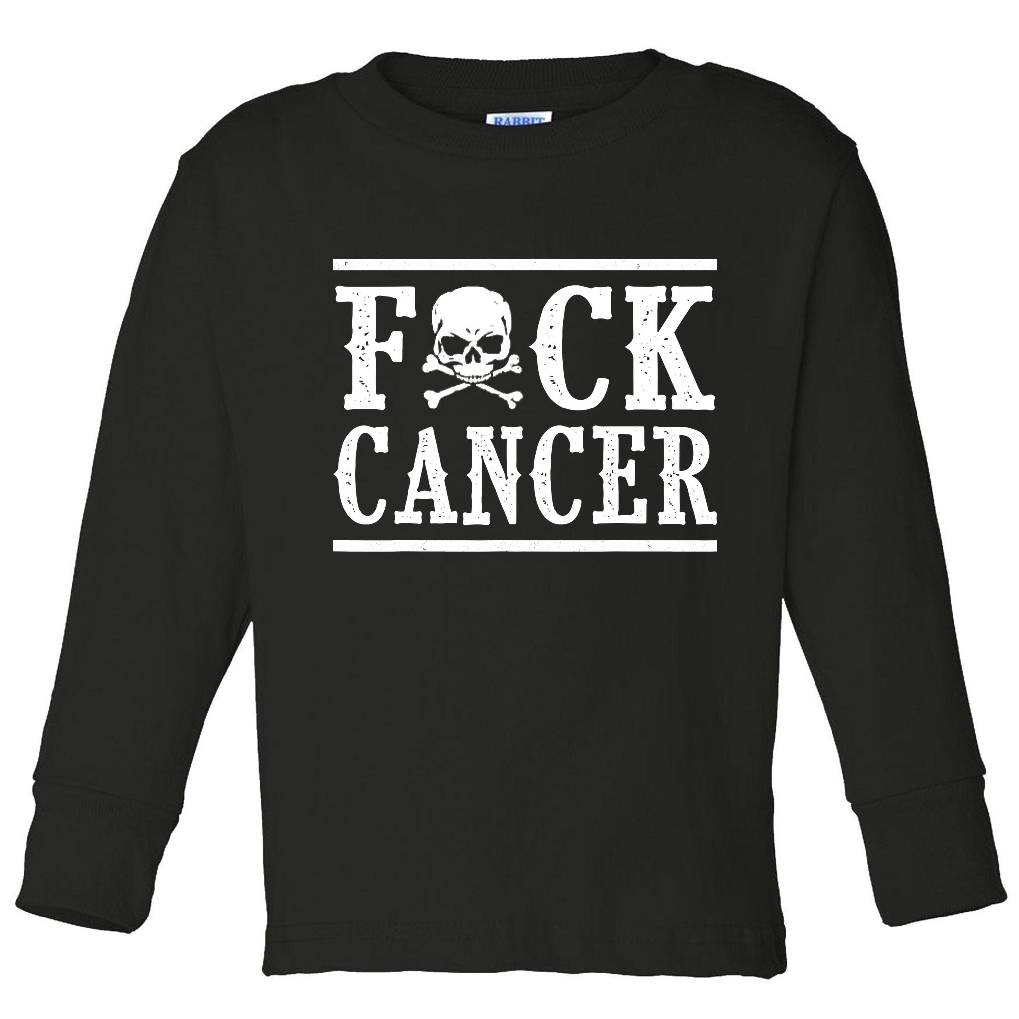 Fuck Cancer Funny Skull And Crossbones Skeleton Breast Cancer Toddler Long Sleeve Shirt
