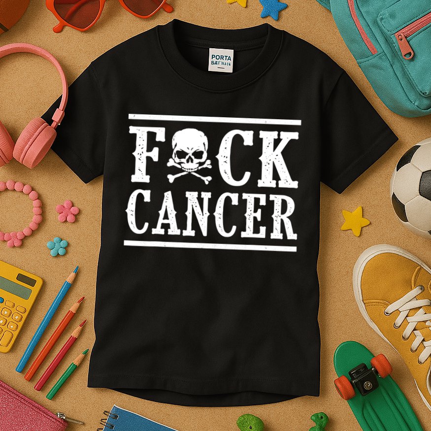 Fuck Cancer Funny Skull And Crossbones Skeleton Breast Cancer Kids T-Shirt