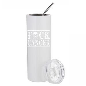 Fuck Cancer Funny Skull And Crossbones Skeleton Breast Cancer Stainless Steel Tumbler