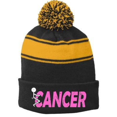 Funk Cancer Funny Breast Cancer For Women Cancer Survivor Stripe Pom Pom Beanie