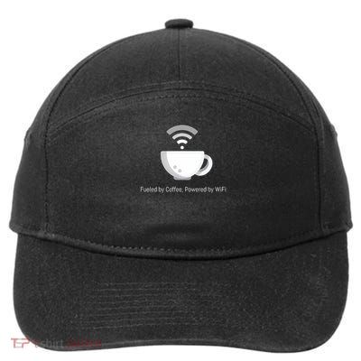 Funny Coffee Fueled By Coffee, Powered By Wifi 7-Panel Snapback Hat