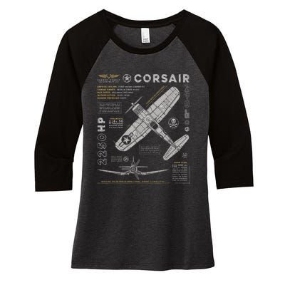 F4U Corsair Women's Tri-Blend 3/4-Sleeve Raglan Shirt