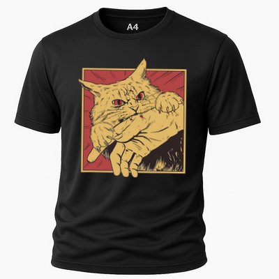 Funny Cat Graphic Tee Japanese Anime Cat Bite  Cooling Performance Crew T-Shirt