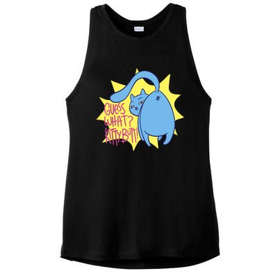 Funny Cat Guess What Kitty Butt! Ladies PosiCharge Tri-Blend Wicking Tank