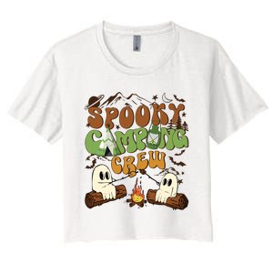 Fall Camping Ghost Camping Cute Ghost Halloween Women's Crop Top Tee