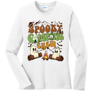 Fall Camping Ghost Camping Cute Ghost Halloween Ladies Long Sleeve Shirt