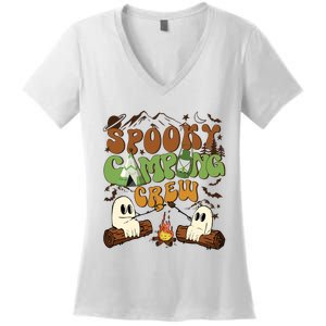 Fall Camping Ghost Camping Cute Ghost Halloween Women's V-Neck T-Shirt