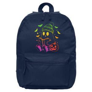 Funny Cute Ghost Book Reading Halloween Glow Teacher 16 in Basic Backpack