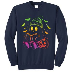 Funny Cute Ghost Book Reading Halloween Glow Teacher Tall Sweatshirt