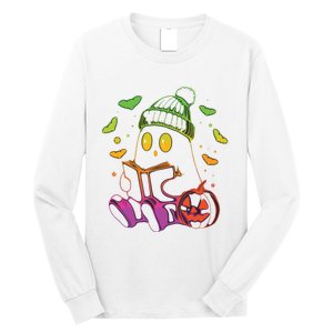 Funny Cute Ghost Book Reading Halloween Glow Teacher Long Sleeve Shirt