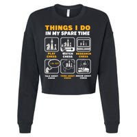 Funny Chess Gift For Players Things I Do In My Spare Time Cropped Pullover Crew
