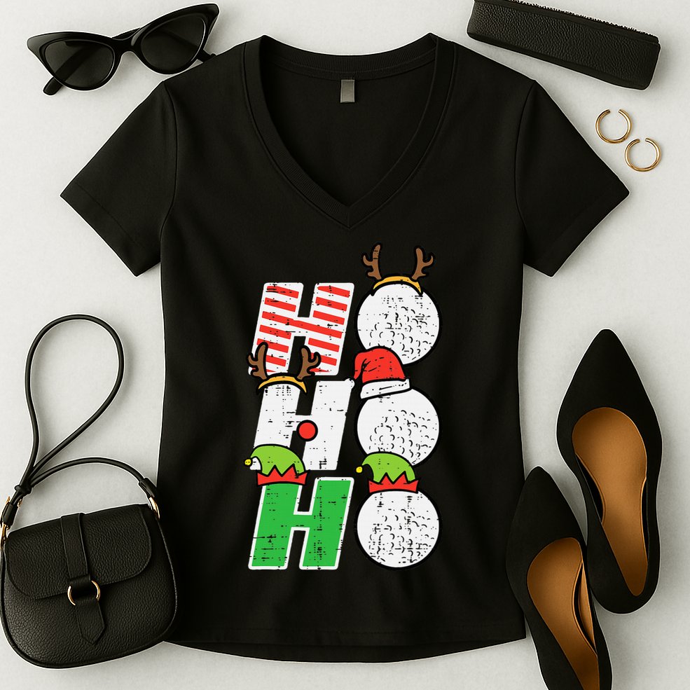 Funny Christmas Golfing Sports Golfer Gift Women's V-Neck T-Shirt