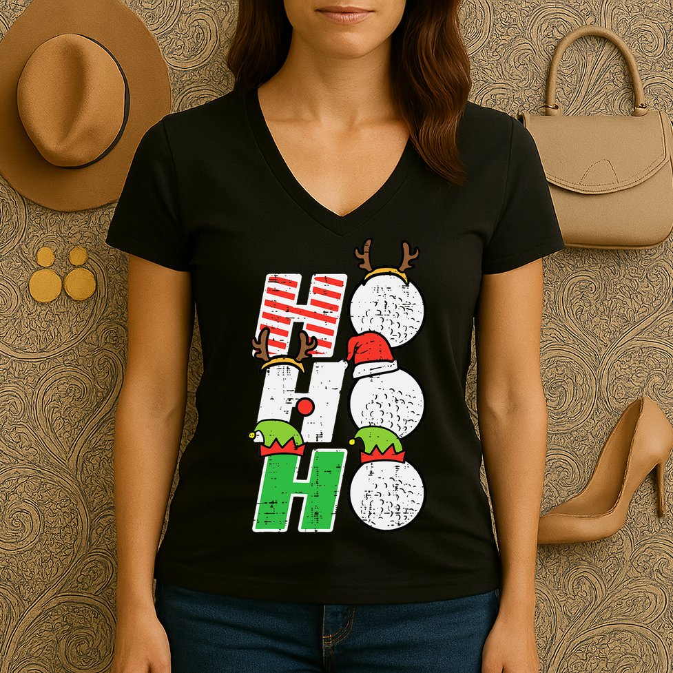 Funny Christmas Golfing Sports Golfer Gift Women's V-Neck T-Shirt
