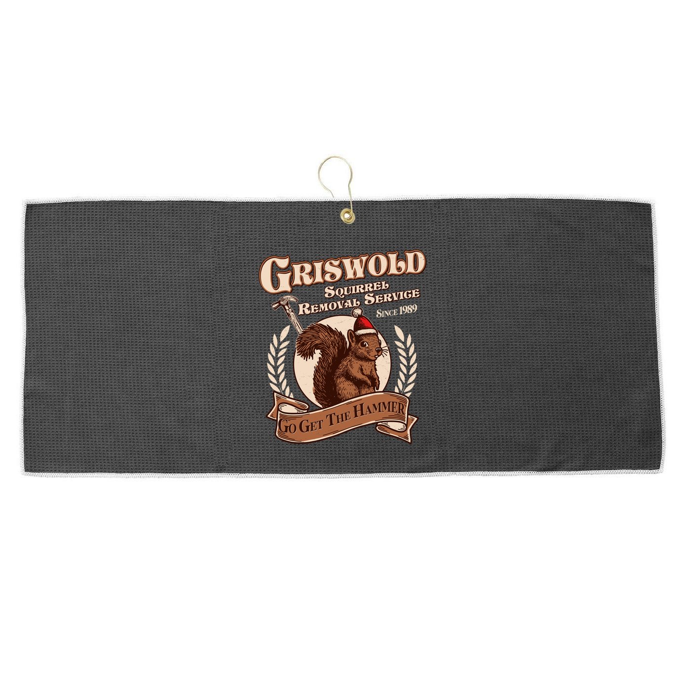 Funny Christmas Griswold Squirrel Removal Service Go Get The Hammer Large Microfiber Waffle Golf Towel