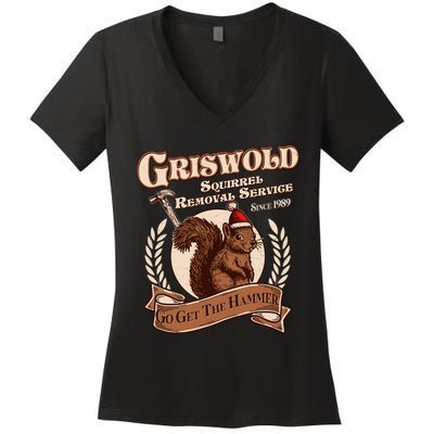 Funny Christmas Griswold Squirrel Removal Service Go Get The Hammer Women's V-Neck T-Shirt