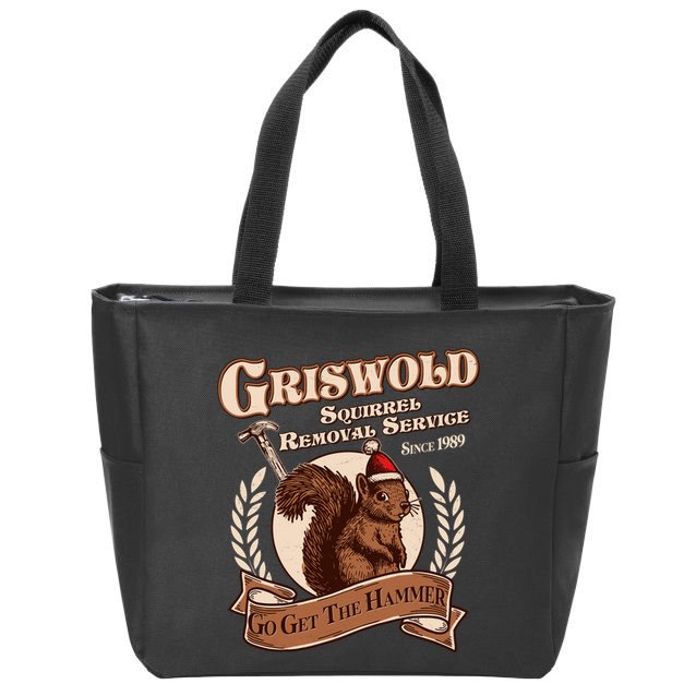 Funny Christmas Griswold Squirrel Removal Service Go Get The Hammer Zip Tote Bag