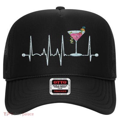 Funny Cocktail Glass Heartbeat Cocktail Glass Happy Hour High Crown Mesh Back Trucker Hat