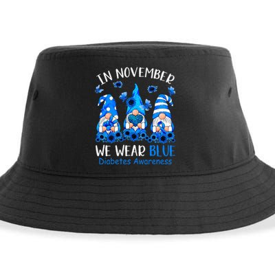 Funny cute Gnomes wear blue for Type1 Diabetes Awareness Sustainable Bucket Hat