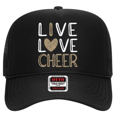 Funny Cheerleading Girls Leopard Cheetah Print Love Cheer High Crown Mesh Back Trucker Hat