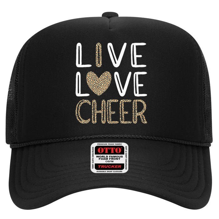 Funny Cheerleading Girls Leopard Cheetah Print Love Cheer High Crown Mesh Back Trucker Hat