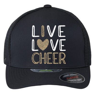 Funny Cheerleading Girls Leopard Cheetah Print Love Cheer Flexfit Unipanel Trucker Cap