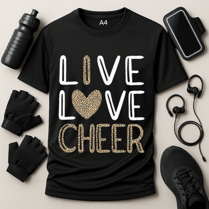 Funny Cheerleading Girls Leopard Cheetah Print Love Cheer Cooling Performance Crew T-Shirt