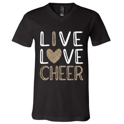 Funny Cheerleading Girls Leopard Cheetah Print Love Cheer V-Neck T-Shirt
