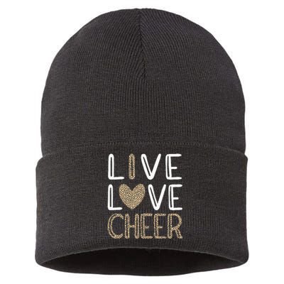 Funny Cheerleading Girls Leopard Cheetah Print Love Cheer Sustainable Knit Beanie