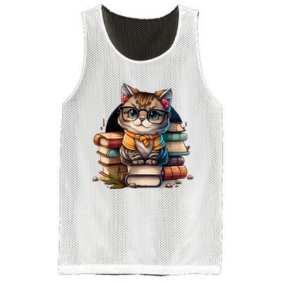 Funny Cat Gift For Kitten Lovers Cute Cat Librarian Book Mesh Reversible Basketball Jersey Tank