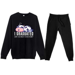 Funny Cow Graduation I Graduated Can I Go Back To Bed Now Premium Crewneck Sweatsuit Set