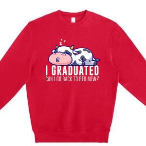 Funny Cow Graduation I Graduated Can I Go Back To Bed Now Premium Crewneck Sweatshirt