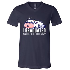 Funny Cow Graduation I Graduated Can I Go Back To Bed Now V-Neck T-Shirt