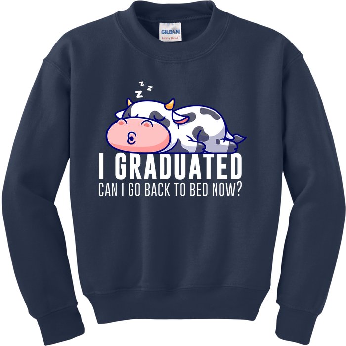 Funny Cow Graduation I Graduated Can I Go Back To Bed Now Kids Sweatshirt