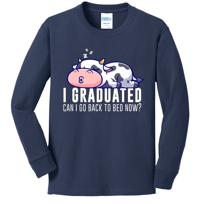 Funny Cow Graduation I Graduated Can I Go Back To Bed Now Kids Long Sleeve Shirt