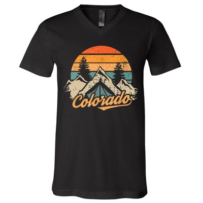 Funny Colorado Gift Retro Vintage Mountains Nature Hiking Gift V-Neck T-Shirt