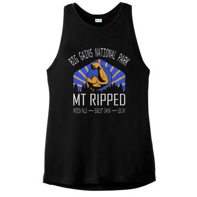 Funny Cute Gift Big Gains National Park Cute Gift Mt Ripped Cute Gift Leg Day Gi Ladies PosiCharge Tri-Blend Wicking Tank