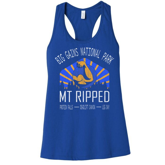 Funny Cute Gift Big Gains National Park Cute Gift Mt Ripped Cute Gift Leg Day Gi Women's Racerback Tank