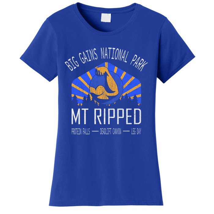 Funny Cute Gift Big Gains National Park Cute Gift Mt Ripped Cute Gift Leg Day Gi Women's T-Shirt