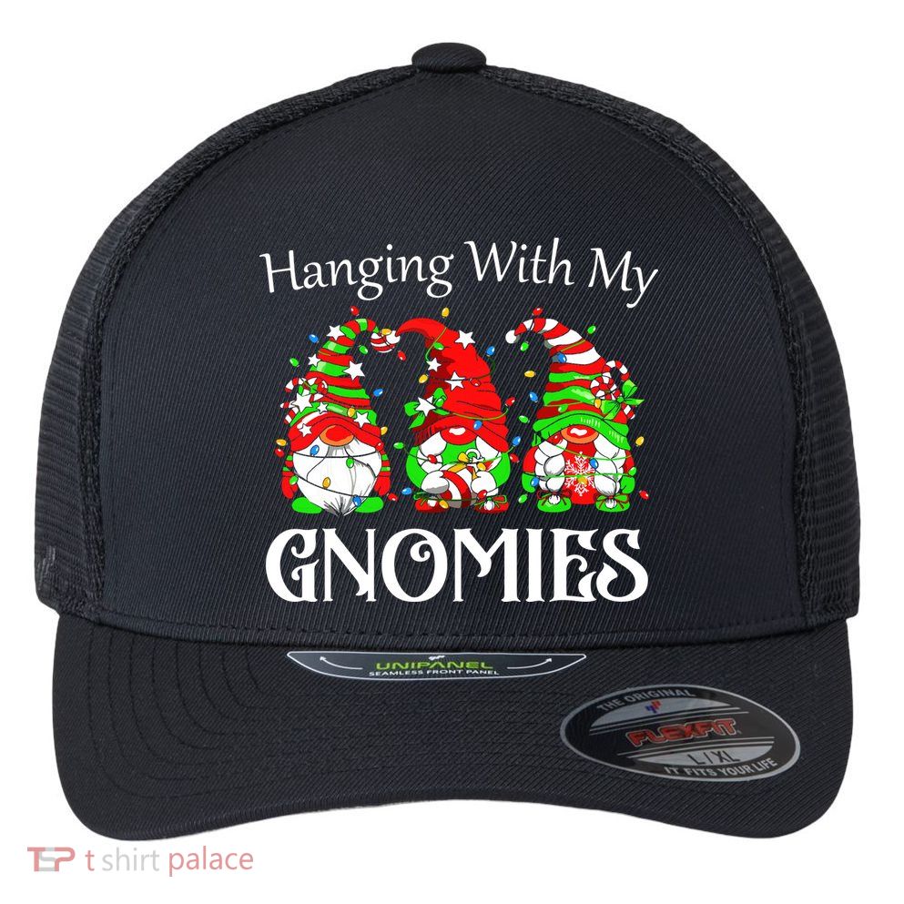 Funny Christmas Gnome Hanging With Flexfit Unipanel Trucker Cap