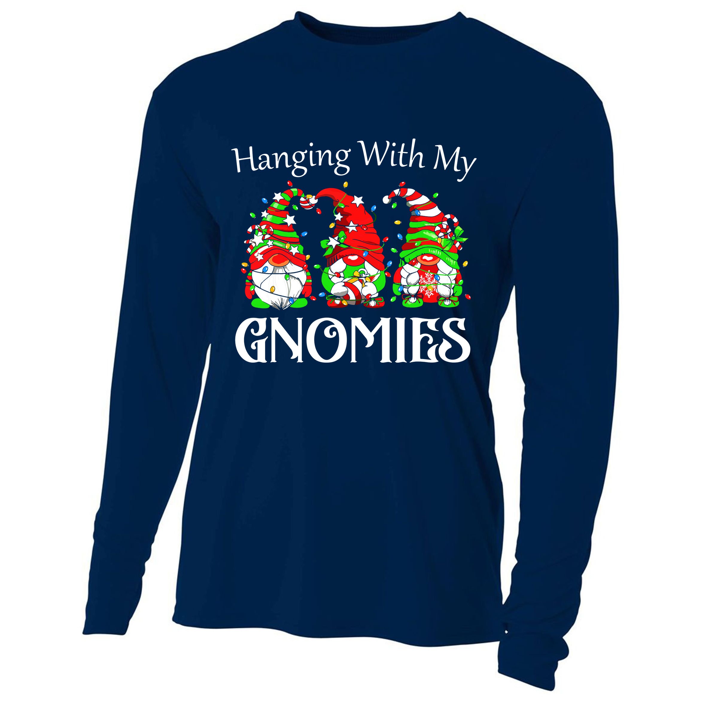 Funny Christmas Gnome Hanging With Cooling Performance Long Sleeve Crew
