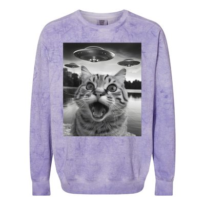 Funny Cat Graphic Ufo Weird Colorblast Crewneck Sweatshirt