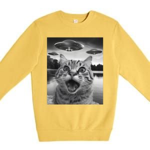 Funny Cat Graphic Ufo Weird Premium Crewneck Sweatshirt