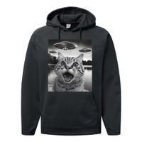 Funny Cat Graphic Ufo Weird Performance Fleece Hoodie