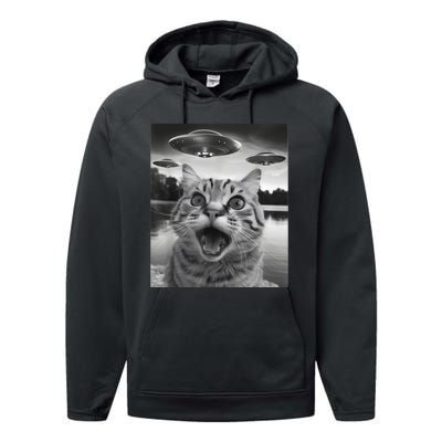 Funny Cat Graphic Ufo Weird Performance Fleece Hoodie