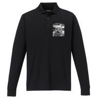 Funny Cat Graphic Ufo Weird Performance Long Sleeve Polo