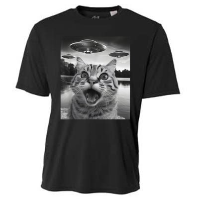 Funny Cat Graphic Ufo Weird Cooling Performance Crew T-Shirt