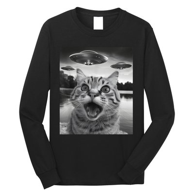 Funny Cat Graphic Ufo Weird Long Sleeve Shirt