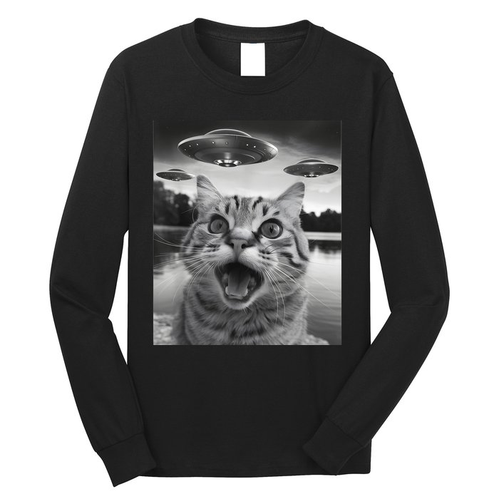 Funny Cat Graphic Ufo Weird Long Sleeve Shirt